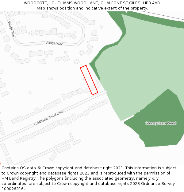 WOODCOTE, LOUDHAMS WOOD LANE, CHALFONT ST GILES, HP8 4AR: Location map and indicative extent of plot