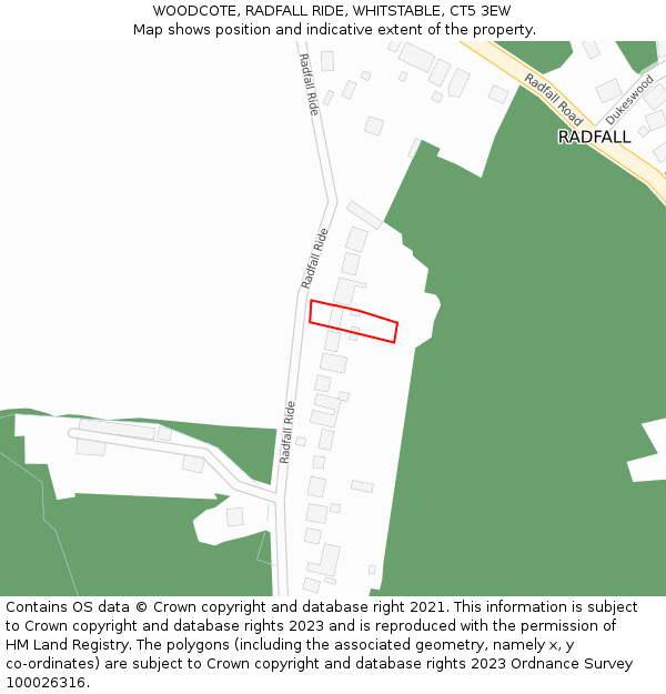 WOODCOTE, RADFALL RIDE, WHITSTABLE, CT5 3EW: Location map and indicative extent of plot