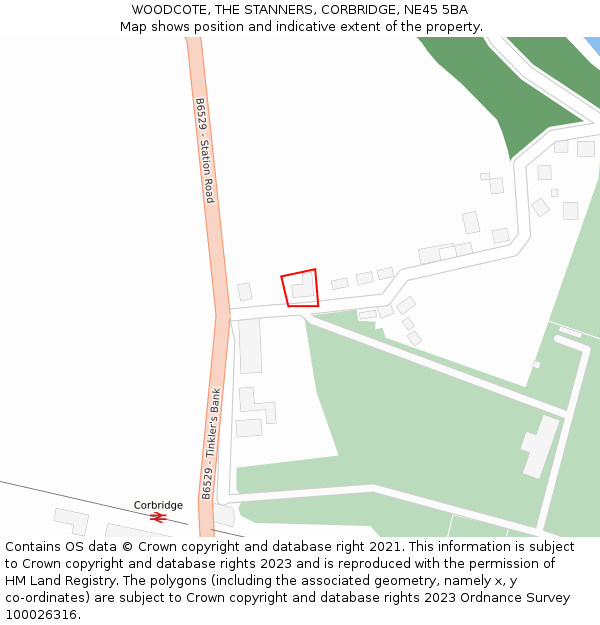 WOODCOTE, THE STANNERS, CORBRIDGE, NE45 5BA: Location map and indicative extent of plot