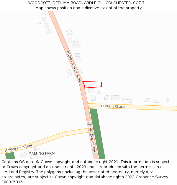 WOODCOTT, DEDHAM ROAD, ARDLEIGH, COLCHESTER, CO7 7LL: Location map and indicative extent of plot