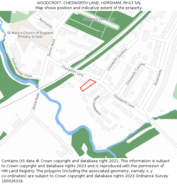 WOODCROFT, CHESWORTH LANE, HORSHAM, RH13 5AJ: Location map and indicative extent of plot