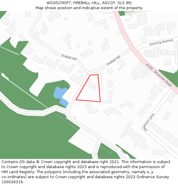 WOODCROFT, FIREBALL HILL, ASCOT, SL5 9PJ: Location map and indicative extent of plot
