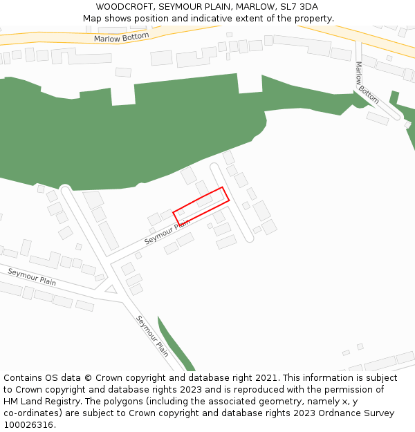 WOODCROFT, SEYMOUR PLAIN, MARLOW, SL7 3DA: Location map and indicative extent of plot