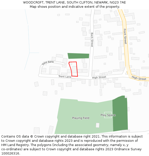 WOODCROFT, TRENT LANE, SOUTH CLIFTON, NEWARK, NG23 7AE: Location map and indicative extent of plot