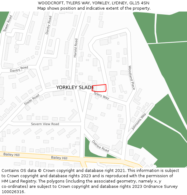 WOODCROFT, TYLERS WAY, YORKLEY, LYDNEY, GL15 4SN: Location map and indicative extent of plot