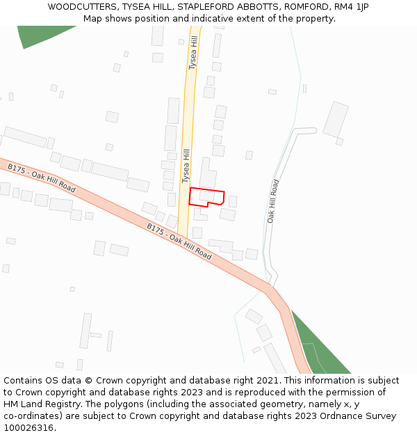 WOODCUTTERS, TYSEA HILL, STAPLEFORD ABBOTTS, ROMFORD, RM4 1JP: Location map and indicative extent of plot
