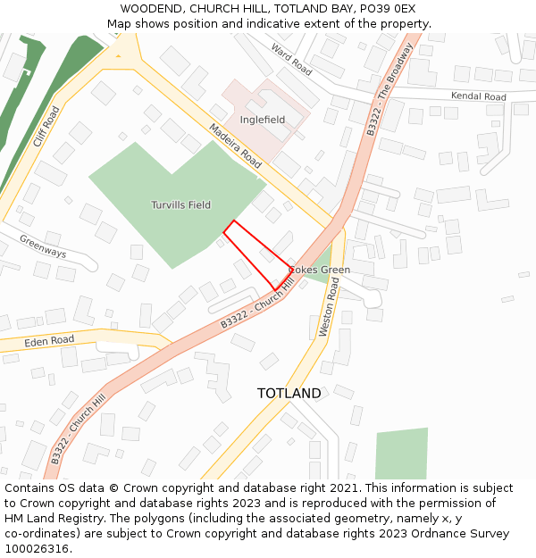 WOODEND, CHURCH HILL, TOTLAND BAY, PO39 0EX: Location map and indicative extent of plot