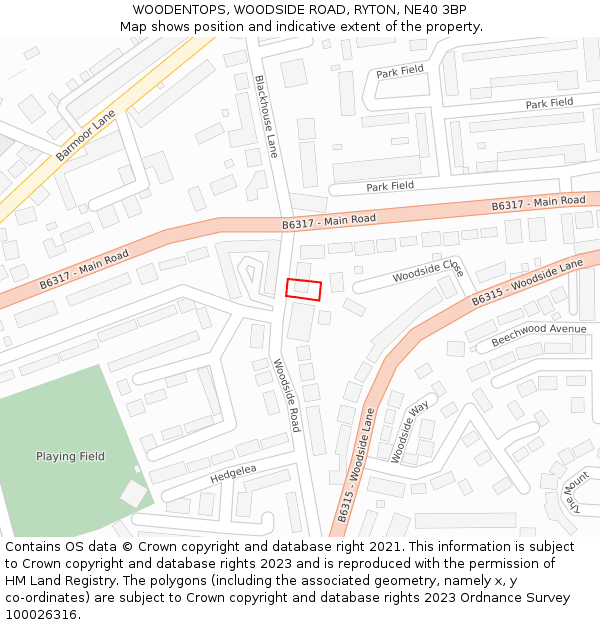 WOODENTOPS, WOODSIDE ROAD, RYTON, NE40 3BP: Location map and indicative extent of plot