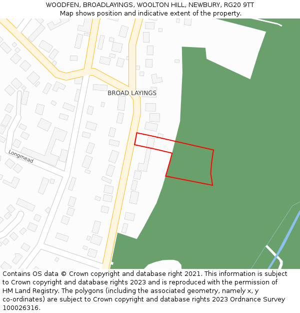 WOODFEN, BROADLAYINGS, WOOLTON HILL, NEWBURY, RG20 9TT: Location map and indicative extent of plot