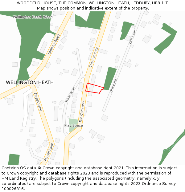 WOODFIELD HOUSE, THE COMMON, WELLINGTON HEATH, LEDBURY, HR8 1LT: Location map and indicative extent of plot