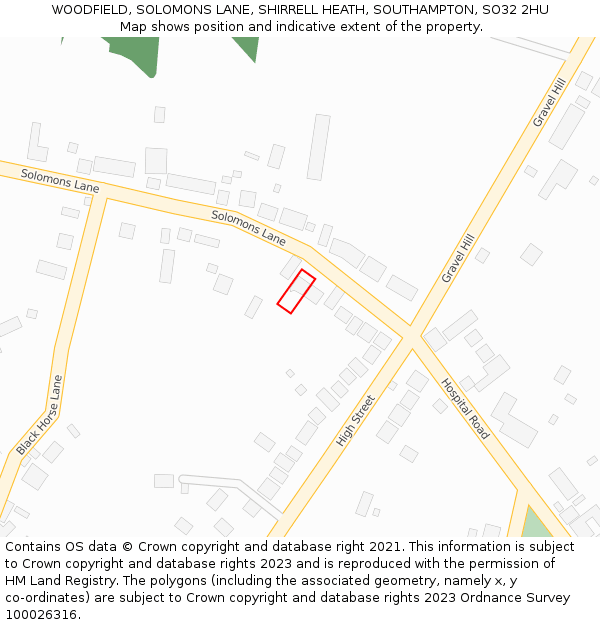 WOODFIELD, SOLOMONS LANE, SHIRRELL HEATH, SOUTHAMPTON, SO32 2HU: Location map and indicative extent of plot