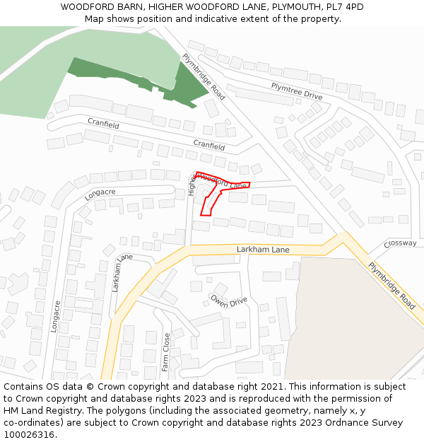 WOODFORD BARN, HIGHER WOODFORD LANE, PLYMOUTH, PL7 4PD: Location map and indicative extent of plot