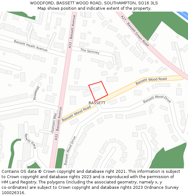 WOODFORD, BASSETT WOOD ROAD, SOUTHAMPTON, SO16 3LS: Location map and indicative extent of plot