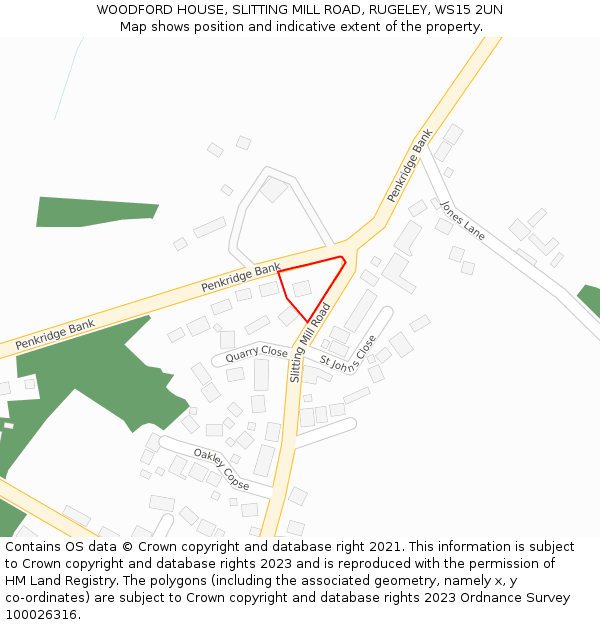 WOODFORD HOUSE, SLITTING MILL ROAD, RUGELEY, WS15 2UN: Location map and indicative extent of plot