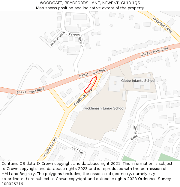 WOODGATE, BRADFORDS LANE, NEWENT, GL18 1QS: Location map and indicative extent of plot