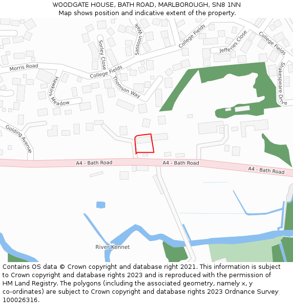 WOODGATE HOUSE, BATH ROAD, MARLBOROUGH, SN8 1NN: Location map and indicative extent of plot