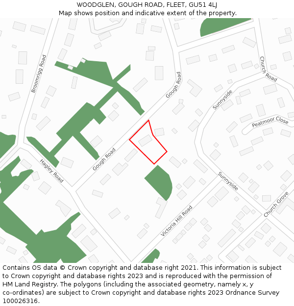WOODGLEN, GOUGH ROAD, FLEET, GU51 4LJ: Location map and indicative extent of plot