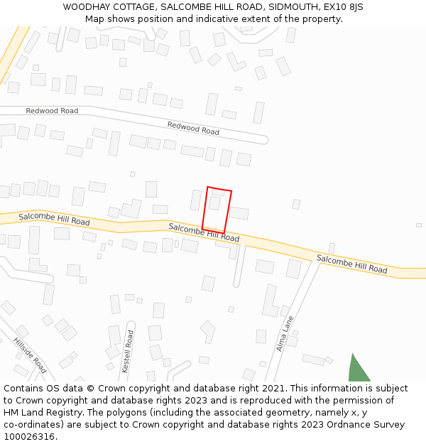 WOODHAY COTTAGE, SALCOMBE HILL ROAD, SIDMOUTH, EX10 8JS: Location map and indicative extent of plot