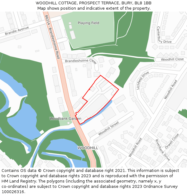 WOODHILL COTTAGE, PROSPECT TERRACE, BURY, BL8 1BB: Location map and indicative extent of plot