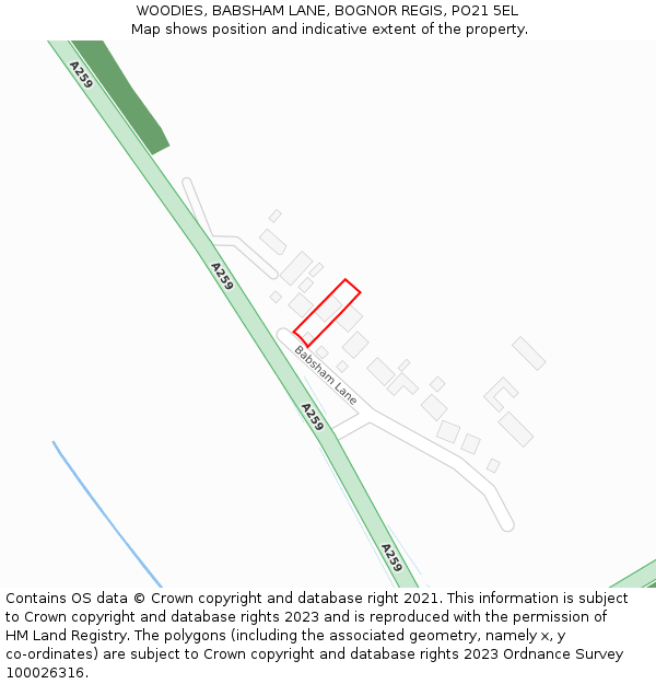 WOODIES, BABSHAM LANE, BOGNOR REGIS, PO21 5EL: Location map and indicative extent of plot