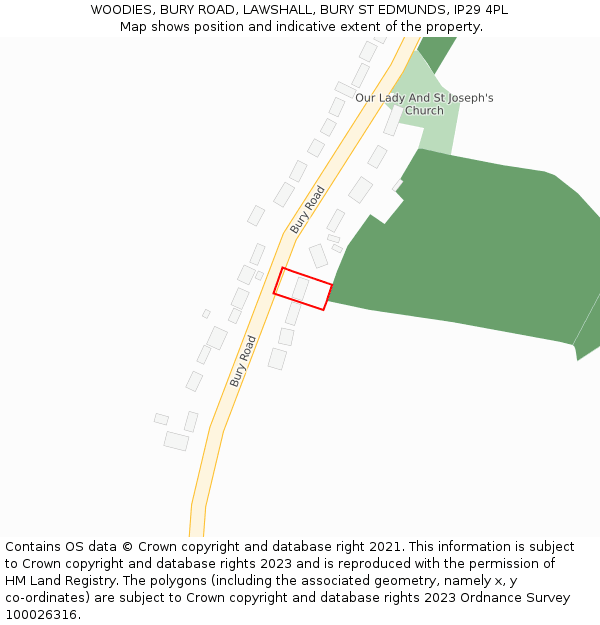 WOODIES, BURY ROAD, LAWSHALL, BURY ST EDMUNDS, IP29 4PL: Location map and indicative extent of plot