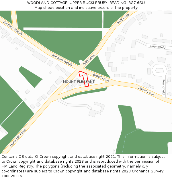 WOODLAND COTTAGE, UPPER BUCKLEBURY, READING, RG7 6SU: Location map and indicative extent of plot