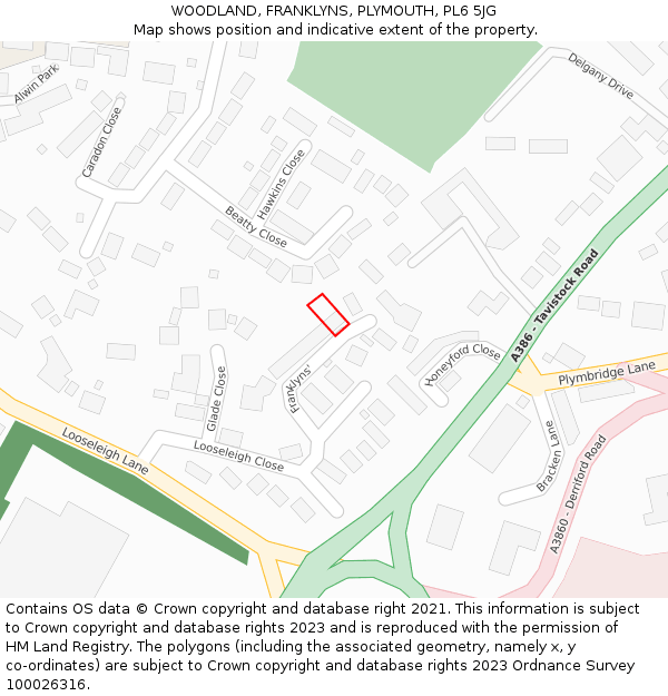 WOODLAND, FRANKLYNS, PLYMOUTH, PL6 5JG: Location map and indicative extent of plot