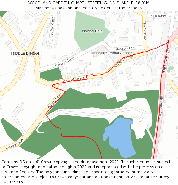 WOODLAND GARDEN, CHAPEL STREET, GUNNISLAKE, PL18 9NA: Location map and indicative extent of plot