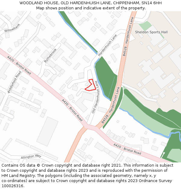 WOODLAND HOUSE, OLD HARDENHUISH LANE, CHIPPENHAM, SN14 6HH: Location map and indicative extent of plot