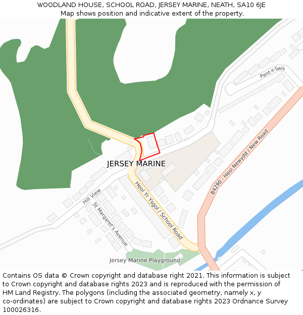 WOODLAND HOUSE, SCHOOL ROAD, JERSEY MARINE, NEATH, SA10 6JE: Location map and indicative extent of plot