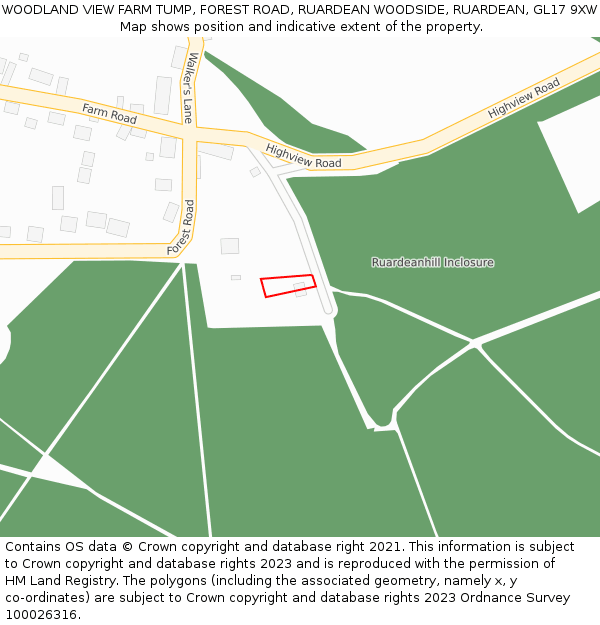 WOODLAND VIEW FARM TUMP, FOREST ROAD, RUARDEAN WOODSIDE, RUARDEAN, GL17 9XW: Location map and indicative extent of plot