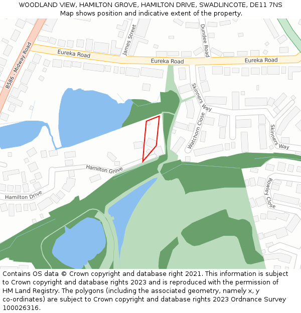 WOODLAND VIEW, HAMILTON GROVE, HAMILTON DRIVE, SWADLINCOTE, DE11 7NS: Location map and indicative extent of plot