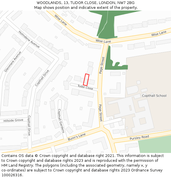 WOODLANDS, 13, TUDOR CLOSE, LONDON, NW7 2BG: Location map and indicative extent of plot