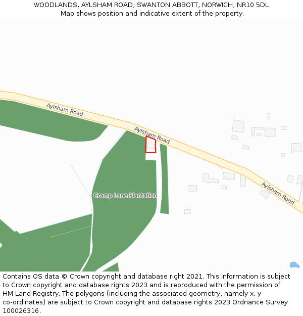 WOODLANDS, AYLSHAM ROAD, SWANTON ABBOTT, NORWICH, NR10 5DL: Location map and indicative extent of plot