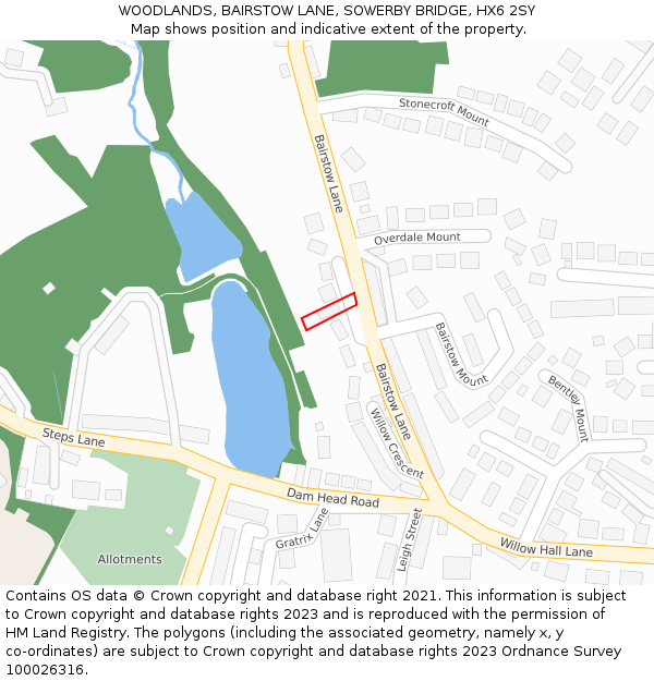 WOODLANDS, BAIRSTOW LANE, SOWERBY BRIDGE, HX6 2SY: Location map and indicative extent of plot