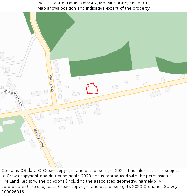 WOODLANDS BARN, OAKSEY, MALMESBURY, SN16 9TF: Location map and indicative extent of plot