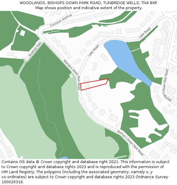 WOODLANDS, BISHOPS DOWN PARK ROAD, TUNBRIDGE WELLS, TN4 8XR: Location map and indicative extent of plot