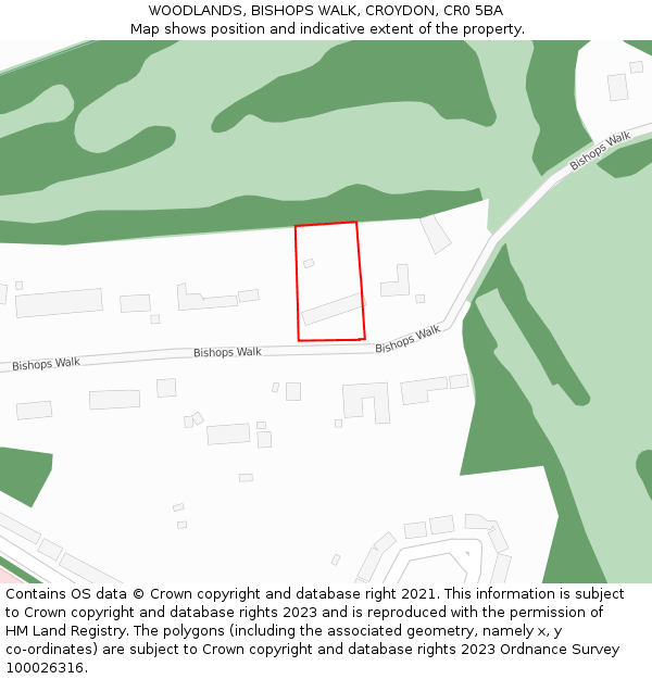 WOODLANDS, BISHOPS WALK, CROYDON, CR0 5BA: Location map and indicative extent of plot