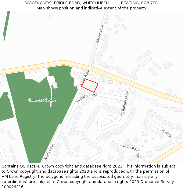 WOODLANDS, BRIDLE ROAD, WHITCHURCH HILL, READING, RG8 7PR: Location map and indicative extent of plot