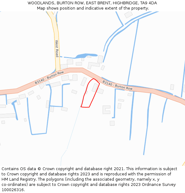 WOODLANDS, BURTON ROW, EAST BRENT, HIGHBRIDGE, TA9 4DA: Location map and indicative extent of plot