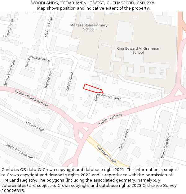 WOODLANDS, CEDAR AVENUE WEST, CHELMSFORD, CM1 2XA: Location map and indicative extent of plot