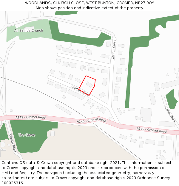 WOODLANDS, CHURCH CLOSE, WEST RUNTON, CROMER, NR27 9QY: Location map and indicative extent of plot