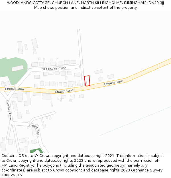 WOODLANDS COTTAGE, CHURCH LANE, NORTH KILLINGHOLME, IMMINGHAM, DN40 3JJ: Location map and indicative extent of plot