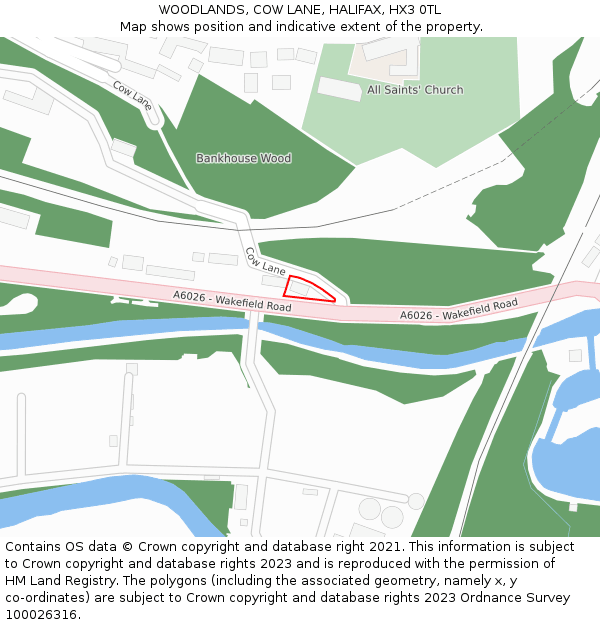 WOODLANDS, COW LANE, HALIFAX, HX3 0TL: Location map and indicative extent of plot