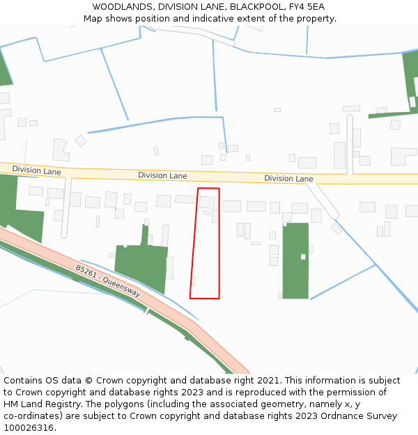 WOODLANDS, DIVISION LANE, BLACKPOOL, FY4 5EA: Location map and indicative extent of plot