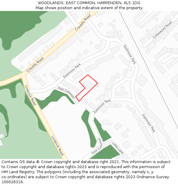 WOODLANDS, EAST COMMON, HARPENDEN, AL5 1DG: Location map and indicative extent of plot