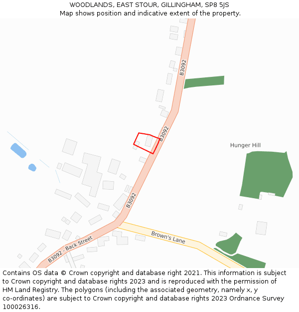 WOODLANDS, EAST STOUR, GILLINGHAM, SP8 5JS: Location map and indicative extent of plot