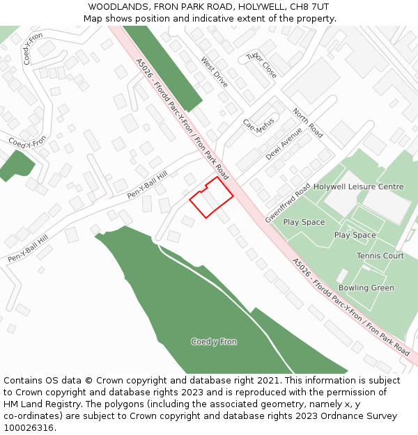 WOODLANDS, FRON PARK ROAD, HOLYWELL, CH8 7UT: Location map and indicative extent of plot