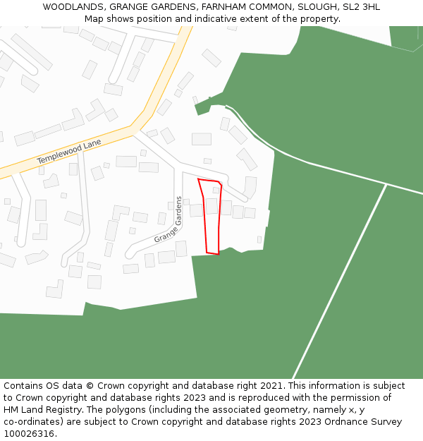 WOODLANDS, GRANGE GARDENS, FARNHAM COMMON, SLOUGH, SL2 3HL: Location map and indicative extent of plot