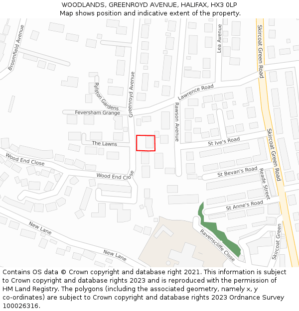 WOODLANDS, GREENROYD AVENUE, HALIFAX, HX3 0LP: Location map and indicative extent of plot